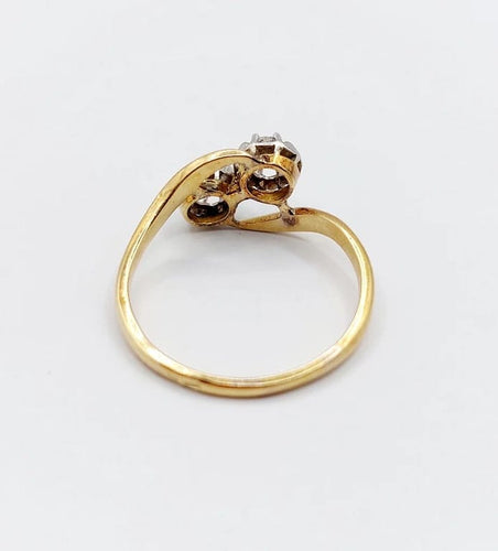 Bague 57.5 Bague Toi et Moi ancienne en or 18k et diamants taille ancienne 58 Facettes A06645
