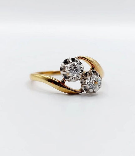 Bague 57.5 Bague Toi et Moi ancienne en or 18k et diamants taille ancienne 58 Facettes A06645