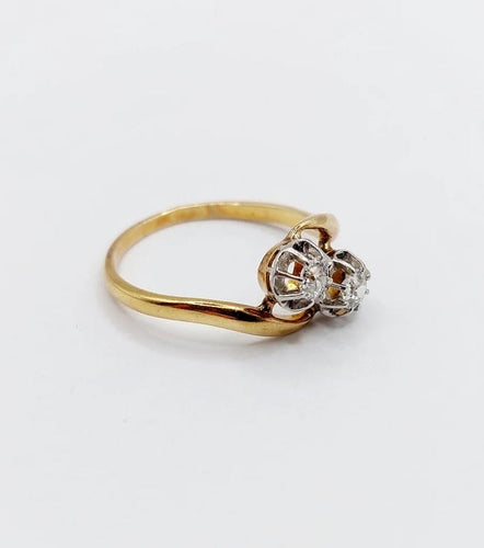 Bague 57.5 Bague Toi et Moi ancienne en or 18k et diamants taille ancienne 58 Facettes A06645
