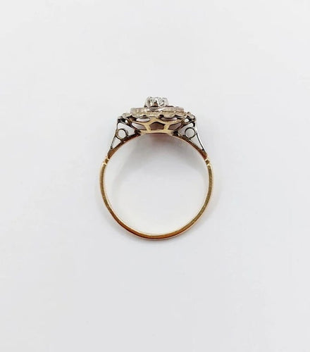 Bague 48 Bague fleur Art déco en or rose 18k avec diamant et rubis synthétiques 58 Facettes A04432