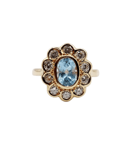 Bague 58 Bague marguerite vintage en or 18k avec spinelle bleu et diamants 58 Facettes A03969