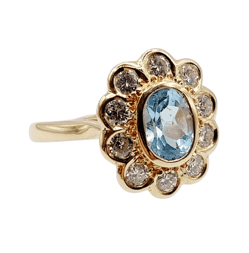 Bague 58 Bague marguerite vintage en or 18k avec spinelle bleu et diamants 58 Facettes A03969