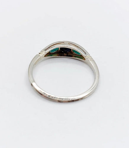 Bague 58 Bague jarretière Art déco en or blanc 18k, saphir et turquoises 58 Facettes A04043