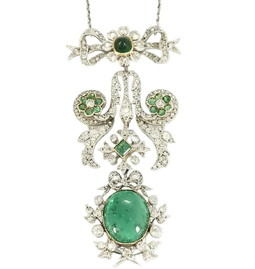 Collier Collier Guirlandes Belle Époque en platine et or jaune, émeraudes et diamants 58 Facettes CAN1616X3