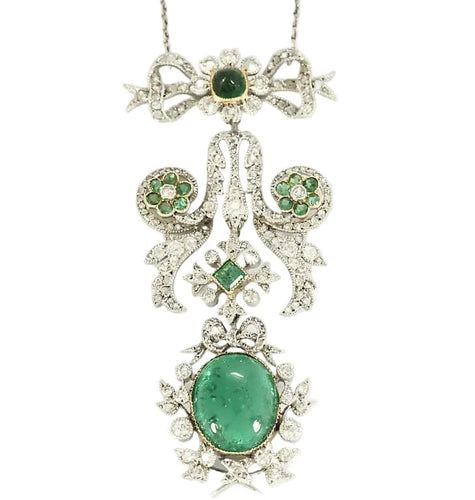 Collier Collier Guirlandes Belle Époque en platine et or jaune, émeraudes et diamants 58 Facettes CAN1616X3