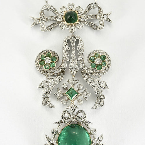 Collier Collier Guirlandes Belle Époque en platine et or jaune, émeraudes et diamants 58 Facettes CAN1616X3