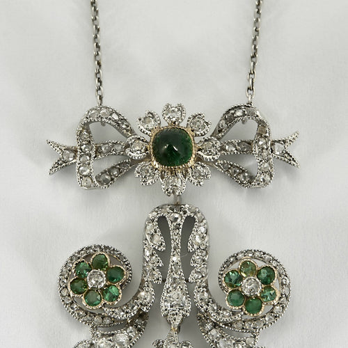 Collier Collier Guirlandes Belle Époque en platine et or jaune, émeraudes et diamants 58 Facettes CAN1616X3
