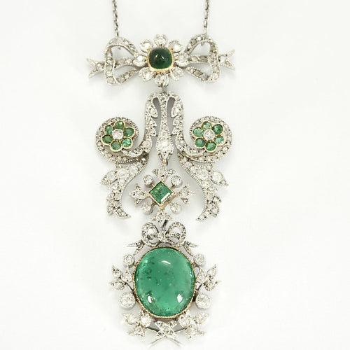 Collier Collier Guirlandes Belle Époque en platine et or jaune, émeraudes et diamants 58 Facettes CAN1616X3