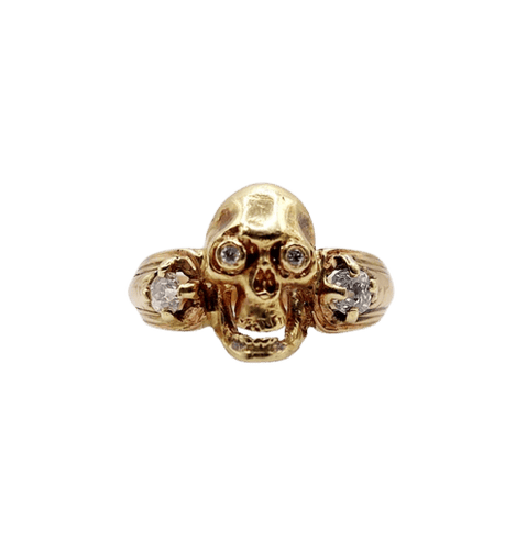 Bague 56.5 Bague momento mori ancienne tête de mort en or jaune 14k et diamants 58 Facettes A05056