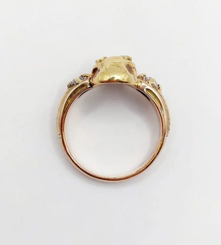 Bague 56.5 Bague momento mori ancienne tête de mort en or jaune 14k et diamants 58 Facettes A05056