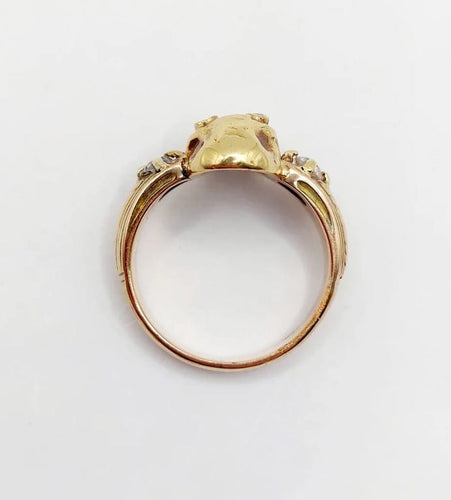 Bague 56.5 Bague momento mori ancienne tête de mort en or jaune 14k et diamants 58 Facettes A05056