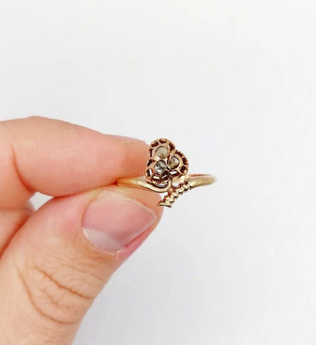 Bague 55.5 Bague victorienne trèfle en or rose 18k et diamants taille rose 58 Facettes A03066