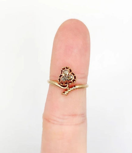 Bague 55.5 Bague victorienne trèfle en or rose 18k et diamants taille rose 58 Facettes A03066