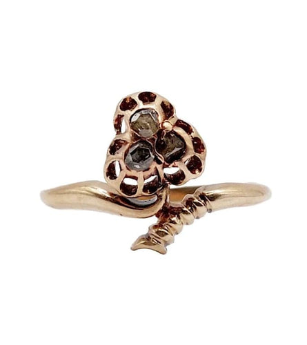Bague 55.5 Bague victorienne trèfle en or rose 18k et diamants taille rose 58 Facettes A03066