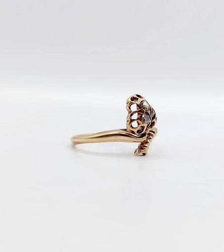Bague 55.5 Bague victorienne trèfle en or rose 18k et diamants taille rose 58 Facettes A03066