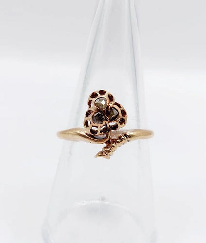 Bague 55.5 Bague victorienne trèfle en or rose 18k et diamants taille rose 58 Facettes A03066