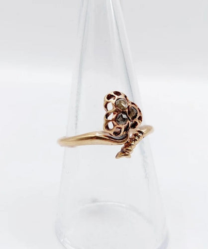 Bague 55.5 Bague victorienne trèfle en or rose 18k et diamants taille rose 58 Facettes A03066