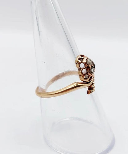 Bague 55.5 Bague victorienne trèfle en or rose 18k et diamants taille rose 58 Facettes A03066