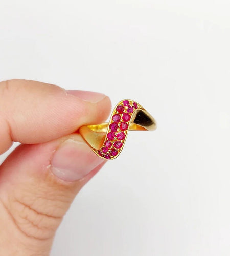 Bague 49 Bague jonc vintage en or 18k et rubis 58 Facettes A04058