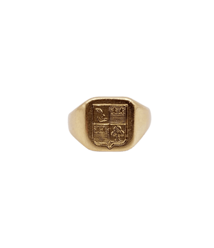 Bague 48 Chevalière antique en or 18k aux armoiries françaises 58 Facettes A03321