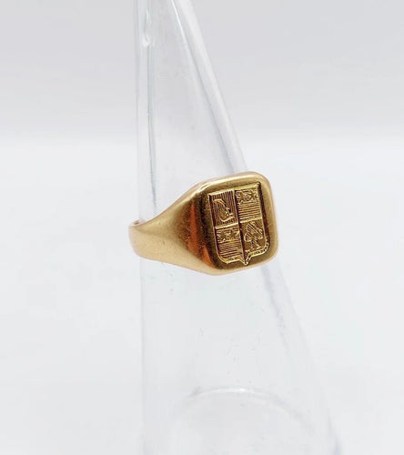 Bague 48 Chevalière antique en or 18k aux armoiries françaises 58 Facettes A03321
