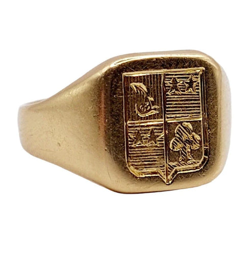 Bague 48 Chevalière antique en or 18k aux armoiries françaises 58 Facettes A03321