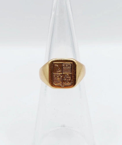 Bague 48 Chevalière antique en or 18k aux armoiries françaises 58 Facettes A03321