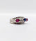 Bague 51 Bague jarretière Art déco en or blanc 18k, diamants, saphir et rubis 58 Facettes A03240