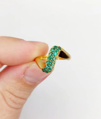 Bague 49 Bague jonc vintage en or 18k pavée d’émeraudes 58 Facettes A04057