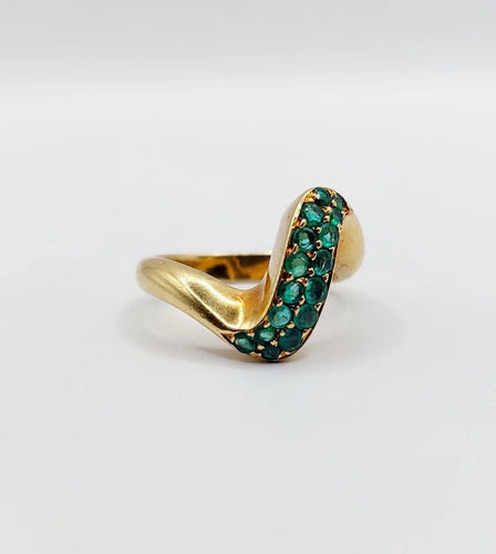 Bague 49 Bague jonc vintage en or 18k pavée d’émeraudes 58 Facettes A04057