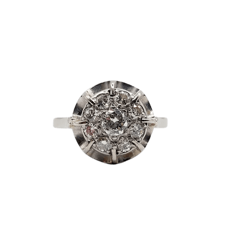 Bague 52 Bague fleur Art déco en or blanc 18k et platine, diamants 58 Facettes A04204