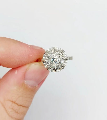 Bague 52 Bague fleur Art déco en or blanc 18k et platine, diamants 58 Facettes A04204