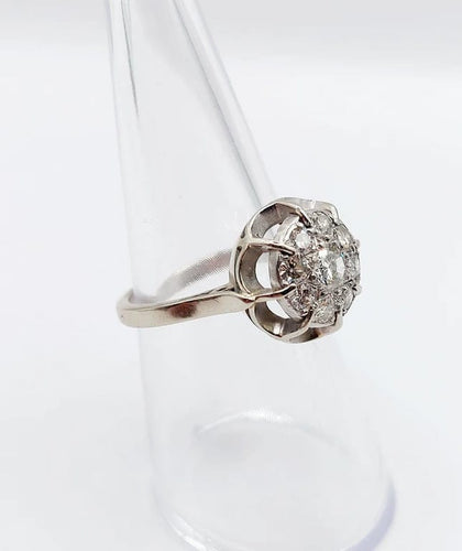 Bague 52 Bague fleur Art déco en or blanc 18k et platine, diamants 58 Facettes A04204