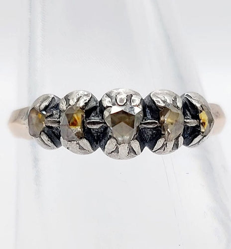 Bague 56 Bague victorienne en or rose 18k et argent aux diamants taille rose 58 Facettes A04231