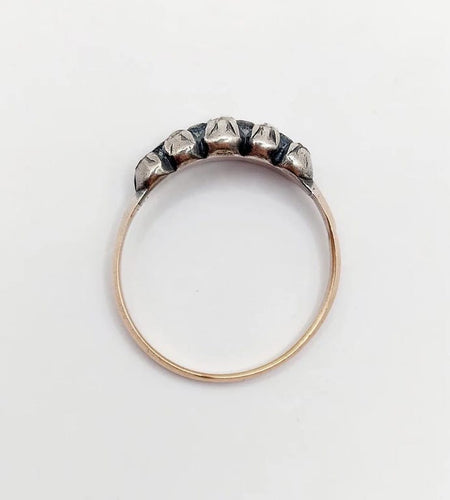 Bague 56 Bague victorienne en or rose 18k et argent aux diamants taille rose 58 Facettes A04231