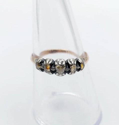 Bague 56 Bague victorienne en or rose 18k et argent aux diamants taille rose 58 Facettes A04231