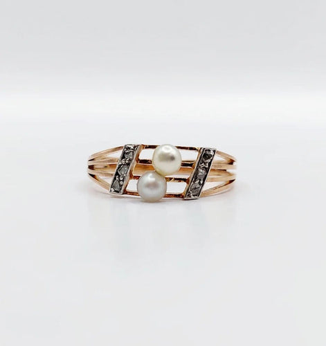 Bague 53 Bague toi et moi antique en or rose 18k, perles et diamants 58 Facettes A05617
