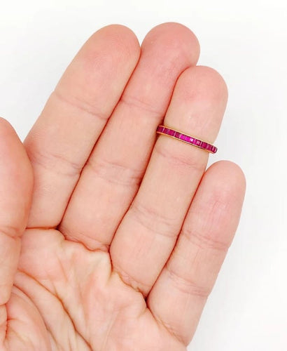 Bague 49 Alliance américaine Art déco en or rose 18k aux rubis synthétiques 58 Facettes A05845