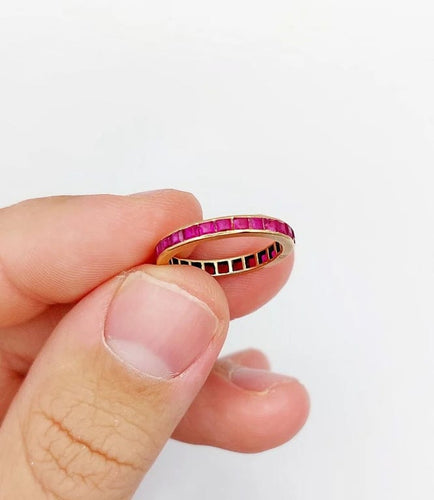Bague 49 Alliance américaine Art déco en or rose 18k aux rubis synthétiques 58 Facettes A05845