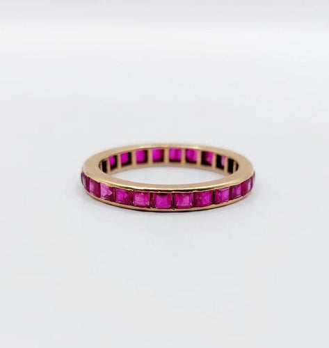 Bague 49 Alliance américaine Art déco en or rose 18k aux rubis synthétiques 58 Facettes A05845