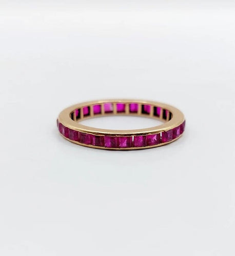 Bague 49 Alliance américaine Art déco en or rose 18k aux rubis synthétiques 58 Facettes A05845