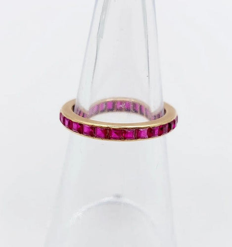 Bague 49 Alliance américaine Art déco en or rose 18k aux rubis synthétiques 58 Facettes A05845