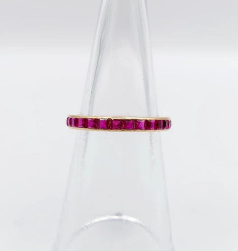 Bague 49 Alliance américaine Art déco en or rose 18k aux rubis synthétiques 58 Facettes A05845