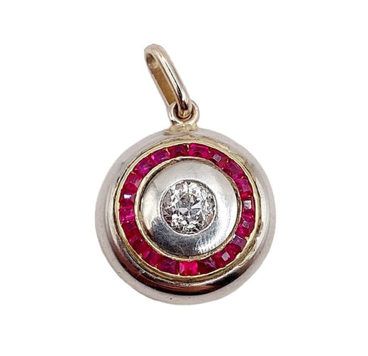 Pendentif Pendentif cible Art déco en or jaune 18k, diamant et rubis 58 Facettes A05894