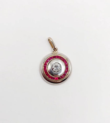 Pendentif Pendentif cible Art déco en or jaune 18k, diamant et rubis 58 Facettes A05894