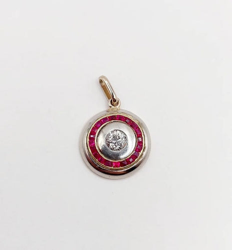 Pendentif Pendentif cible Art déco en or jaune 18k, diamant et rubis 58 Facettes A05894