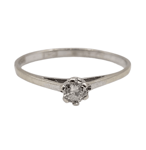 Bague 53.5 Bague solitaire vintage en or blanc 14k avec diamant 0,12 carat 58 Facettes A06195