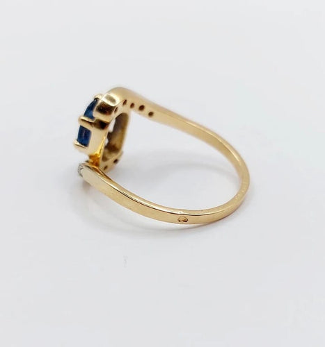 Bague 58.5 Bague tourbillon vintage en or jaune 18k, saphir 1,20 ct et diamants 58 Facettes A06237