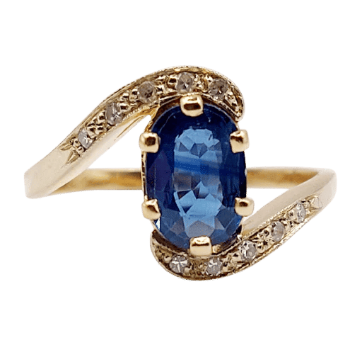 Bague 58.5 Bague tourbillon vintage en or jaune 18k, saphir 1,20 ct et diamants 58 Facettes A06237