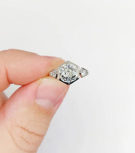 Bague 48.5 Art Déco - Bague solitaire en platine et diamants taille ancienne 58 Facettes A06291